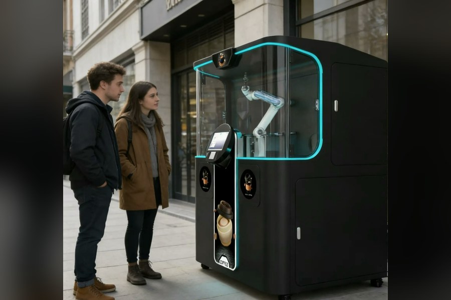 Couple découvrant le Robot Barista FG Station